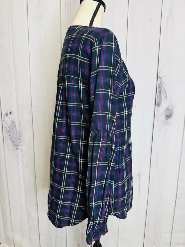 Ann Taylor Loft Plaid Tunic Blouse Women's Sz M V-Neck Black Blue Red - Image 10