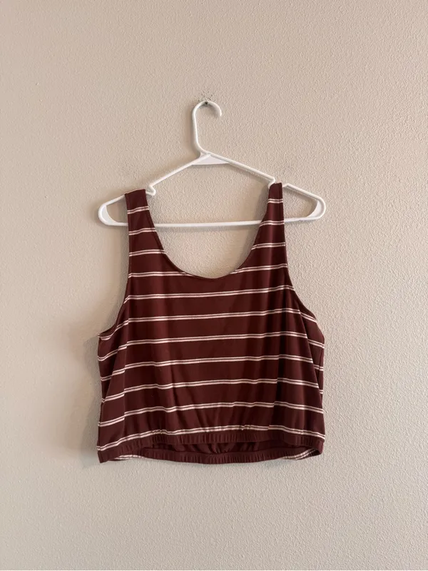 American Eagle Outfitters Brown and Cream Striped Cropped Tank - Image 3