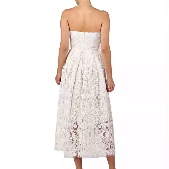 Anthropologie - Lace strapless white midi a line dress - Image 3