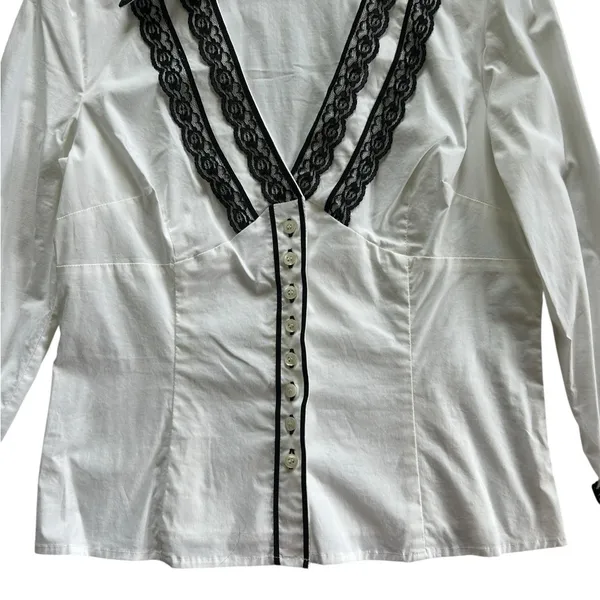 Lace Button Down Collared Top Y2K Office Siren Contemporary Preppy Professional - Image 3