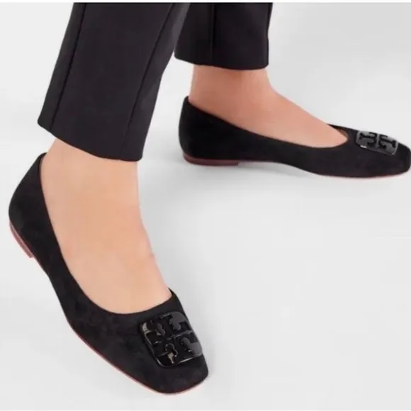 Tory‎ Burch Black Suede Square Toe Logo Loafers Flats 5.5M - Image 2