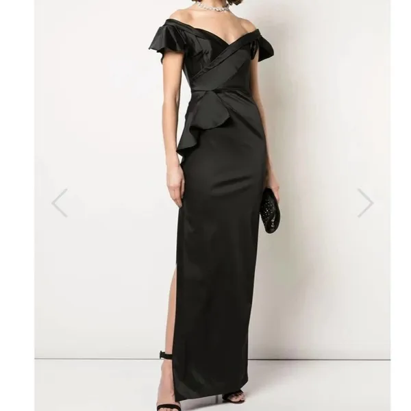 Marchesa Notte Off Shoulder Satin Draped Dress Black Size 0 - Image 5