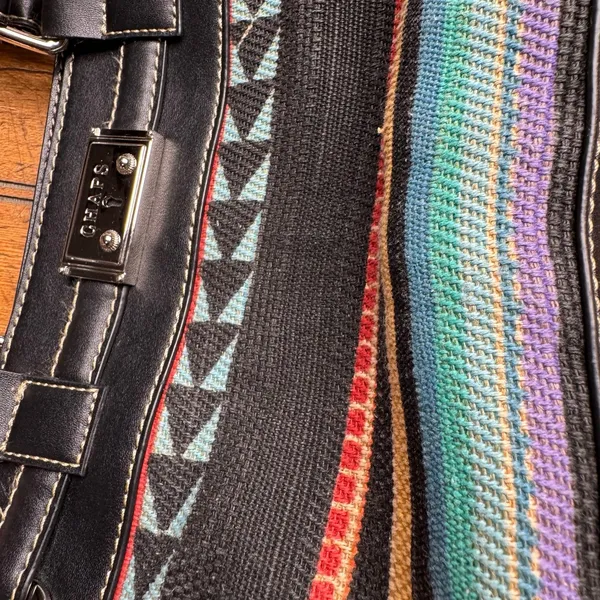Chaps Black Faux Leather Woven Southwestern Multi Color Stripe‎ Shoulder Bag - Image 5