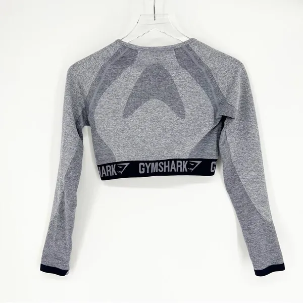 Gymshark Logo Tape Long Sleeve Crop Top‎ Women's Size S Blue Workout - Image 2