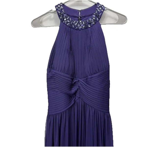 Alex Evenings Purple Beaded Sleeveless‎ Chiffon Halter Gown Size 8 Shawl - Image 8