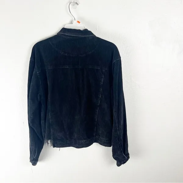 POL Black 100% Cotton Chest Pockets Frayed Hem Corduroy Trucker Jacket Small - Image 2
