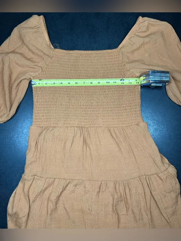 J Gee Women’s Size PL Terracotta Peasant Boho Tiered Puff Sleeves Smocked Dress - Image 4