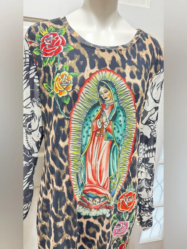 Ed Hardy Cheetah Print Mesh Bodycon Womens 2X Tattoo Logo Y2K 90s Sheer Dress - Image 10
