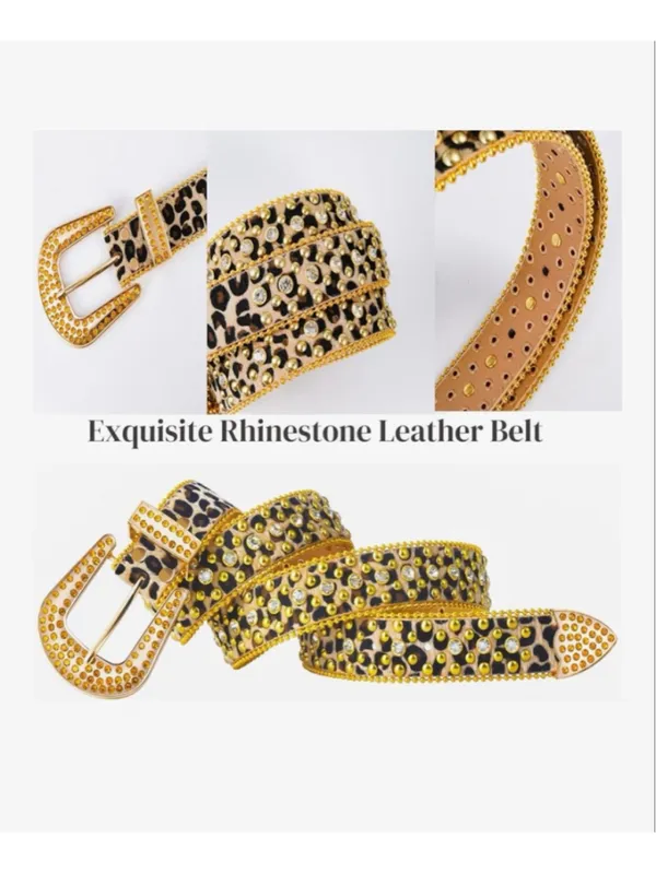 NEW Rhinestone Leopard Bling Belts Women Luxury BB Y2K Cowgirl Belt M - Image 5