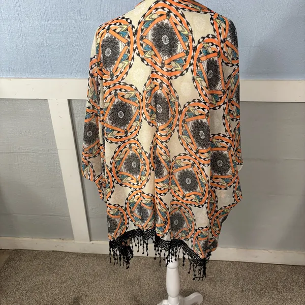 & Other Stories Womens Shawl Wrap Open Top SZ OSFM Orange Combo Tassel bottom 30” long - Image 2