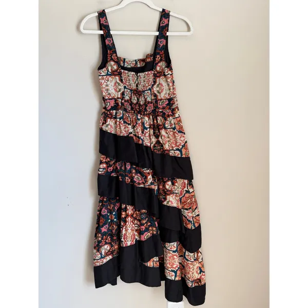 Anthropologie Midi Dress Womens XS Square Neck Tapestry Tiered Ruffle - Image 3