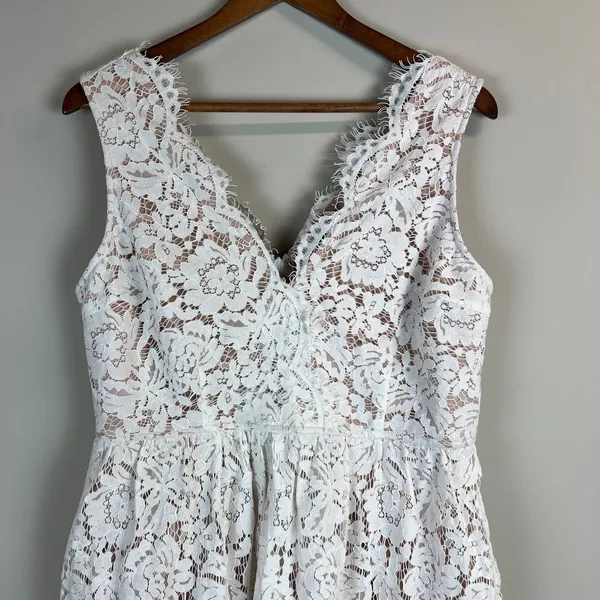 Lulus Midi Dress Womens XL Love Swept Lace White Floral Beige Lined A-Line Party - Image 2