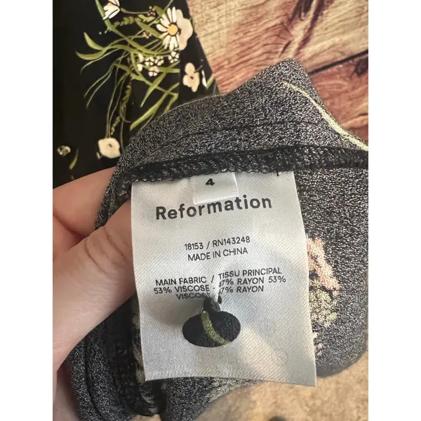 Reformation Fairway Floral Print Crepe Midi Dress Black Floral Flowers Sz 4 NWOT - Image 6