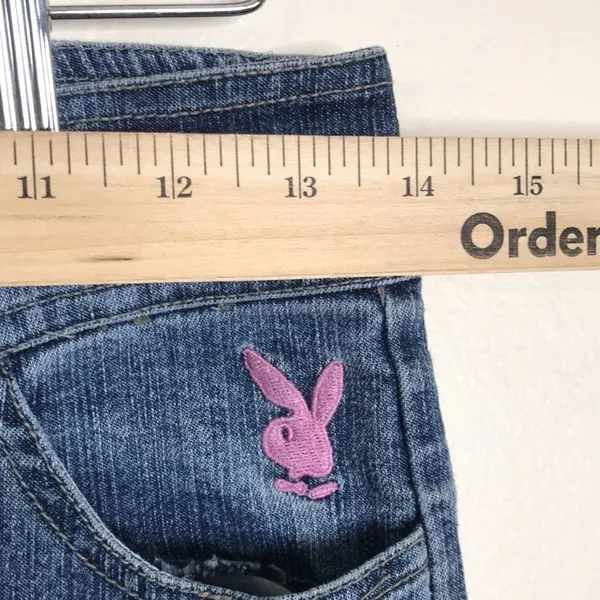 Playboy Bunny Jeans Size‎ 5 Blue Flare Cut Vintage Y2K Embroidered - Image 7