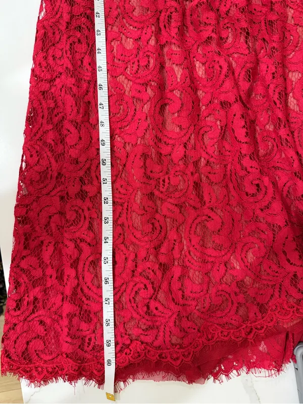 Tadashi Shoji Red Lace Maxi Dress with Three-Quarter Sleeves - Image 7