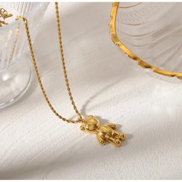 Gold‎ Teddy Bear Pendant Necklace – 14K Plated Stainless Steel Chain - Image 2