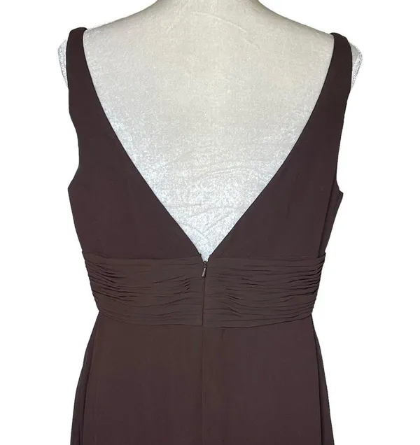 Bill Levkoff Womens Chiffon Special Occasion Dress Size 14 Brown Maxi Sleeveless - Image 5