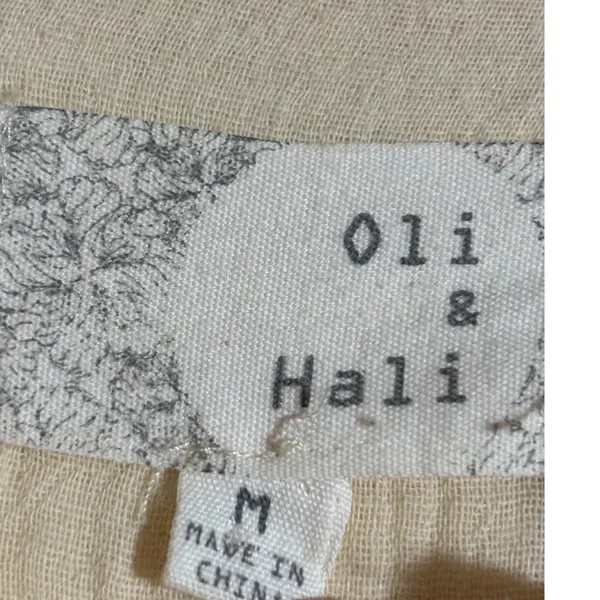 Oli & Hali Size M Cream Double Gauze Button-Up Shirt Dress Shacket Raw Hem - Image 7