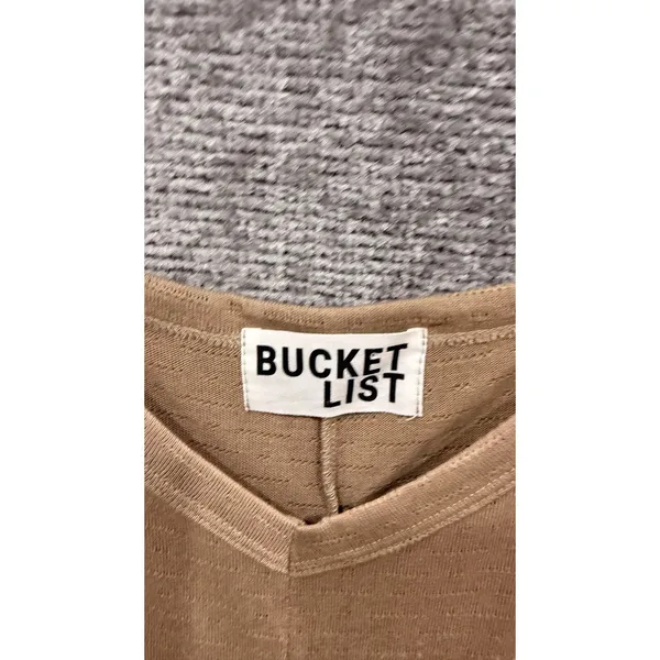 Bucket List Women Jumpsuit Large Tan Relaxed V-Neck Pocket Knit R5211 - Image 4