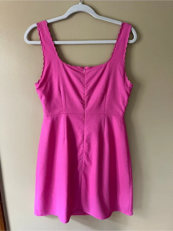 Altar'd State Bright Pink Scalloped Strap Mini Dress - Image 5