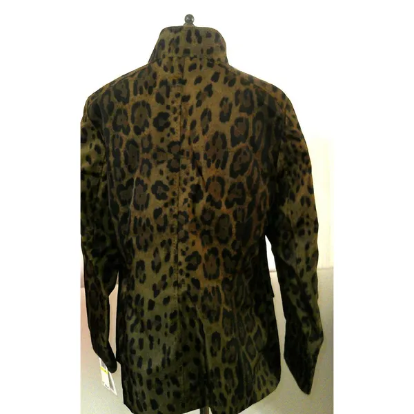 New NWT $595 Jane Post Women's Leopard Nylon Safari Jacket Rain Coat M Italy - Image 6