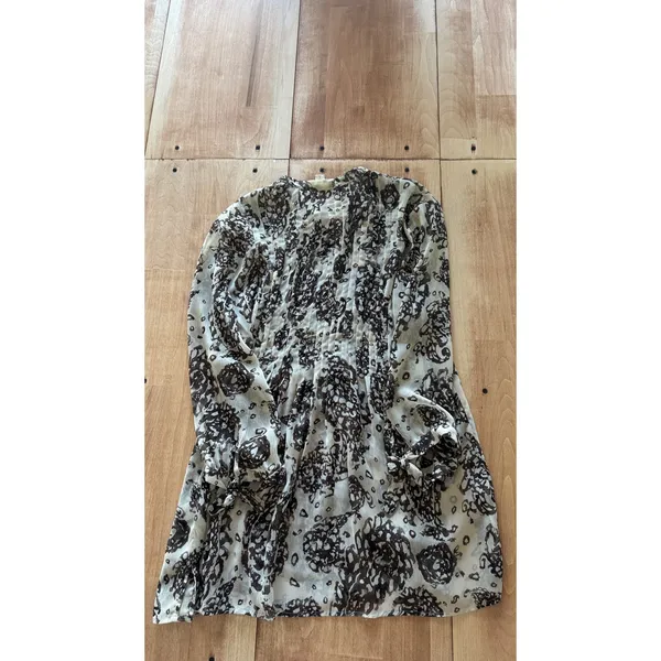 Coldwater Creek Women Small Brown Cream Floral Sheer Button Front Boho Blouse‎ - Image 6