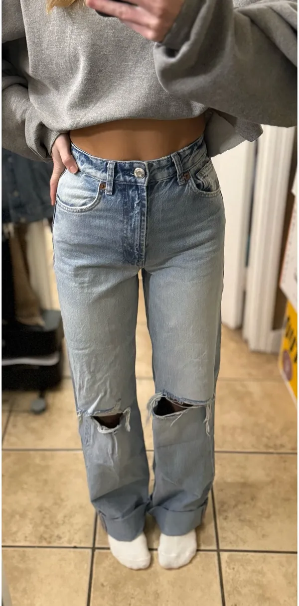 Zara Ripped Long Denim Jeans - Image 2