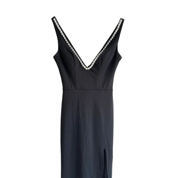 City Studio Black Formal Dress V-Neck Rhinestone Trim Maxi Gown Dramatic‎ Chic - Image 2