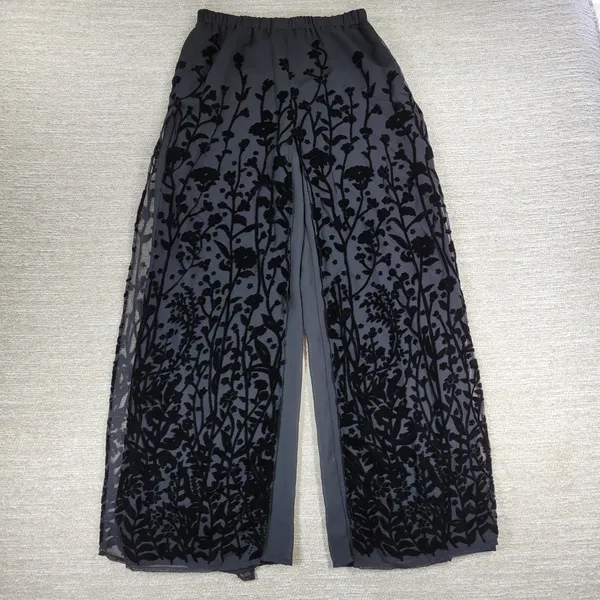 VTG Ronni Nicole Velvet Burnout Wide Leg Pants M Black Sheer Holiday Party - Image 2