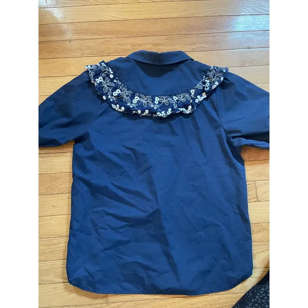 Alice Blue navy and white ruffle western style button down shirt‎ women's size M - Image 5