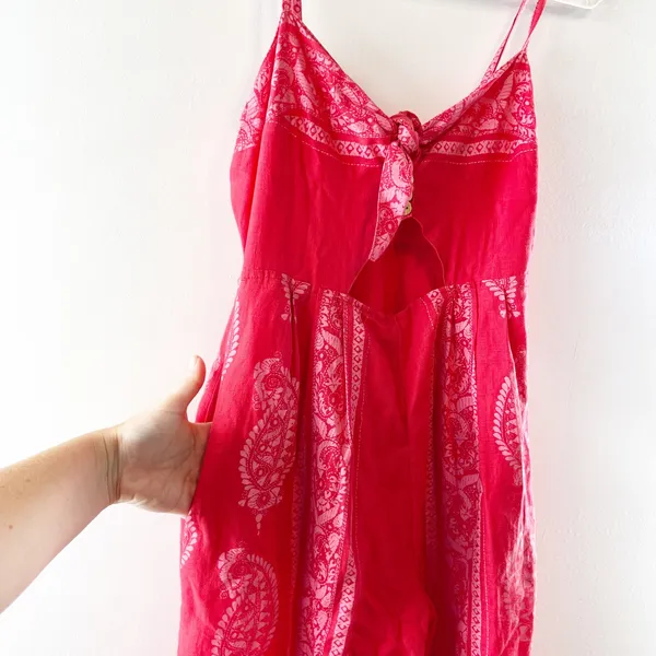 Free People Feel The Sun Wide Leg Paisley Bandana Print Jumpsuit Red Medium - Image 7