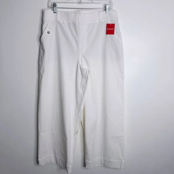 NWT‎ Spanx 1X Stretch Twill Cropped Pant Wide Leg Bright White Pull-On Casual - Image 2