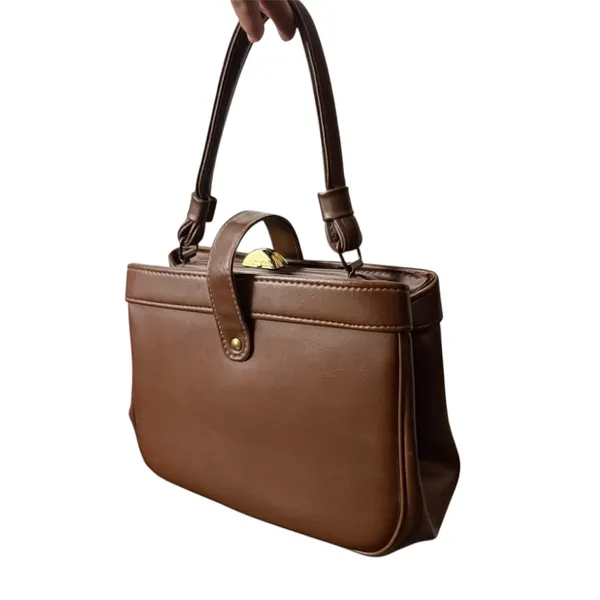 Vintage Brown Structured Handbag – Minimalist 90s Elegance - Image 5