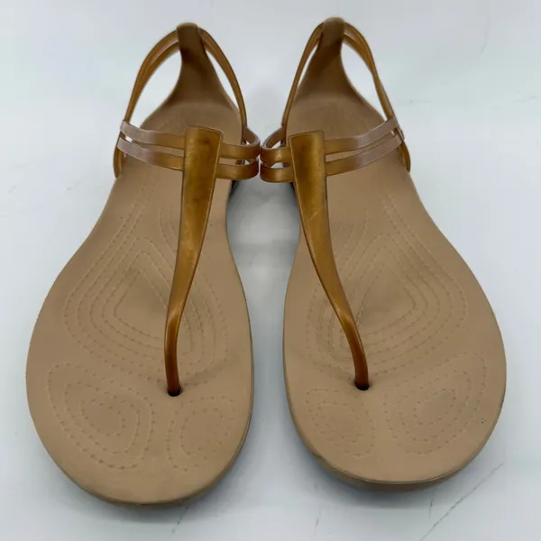 Crocs Isabella T Strap Sandal Bronze Tan Women 10 Jelly Slip On Casual Flip Flop - Image 2