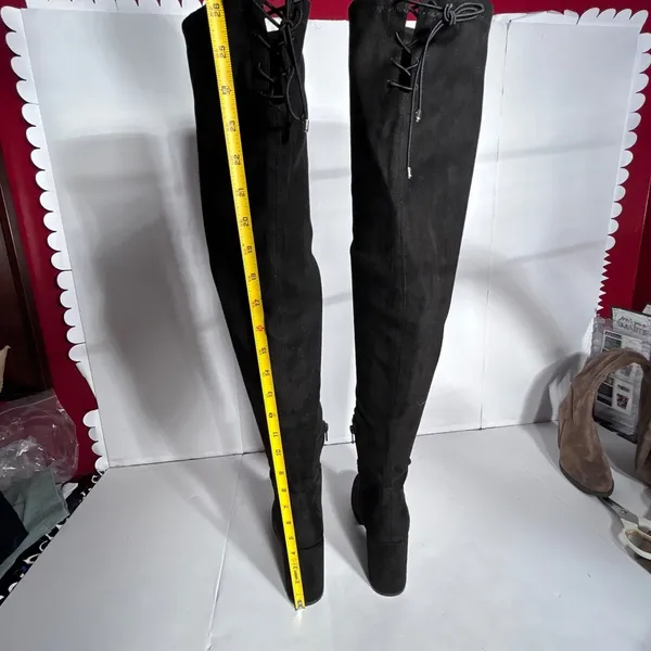 Chinese Laundry Black Suede Lace Up Back Chunky Heel Over The Knee Boots‎ Size 8 - Image 5