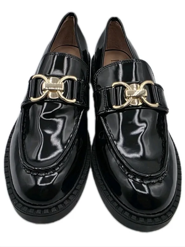 Womens Platform Patent Loafers Slip On Shoes Size 9.5 Black Gold Accents INC NEW - Image 10