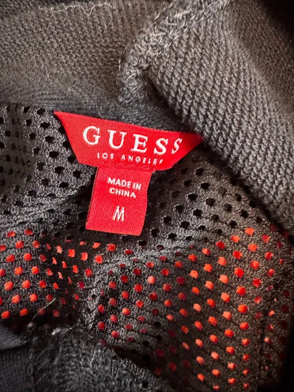 GUESS Los Angeles Black Cropped Hoodie Womens Medium Fishnet Mesh Yoke Pullover - Image 7