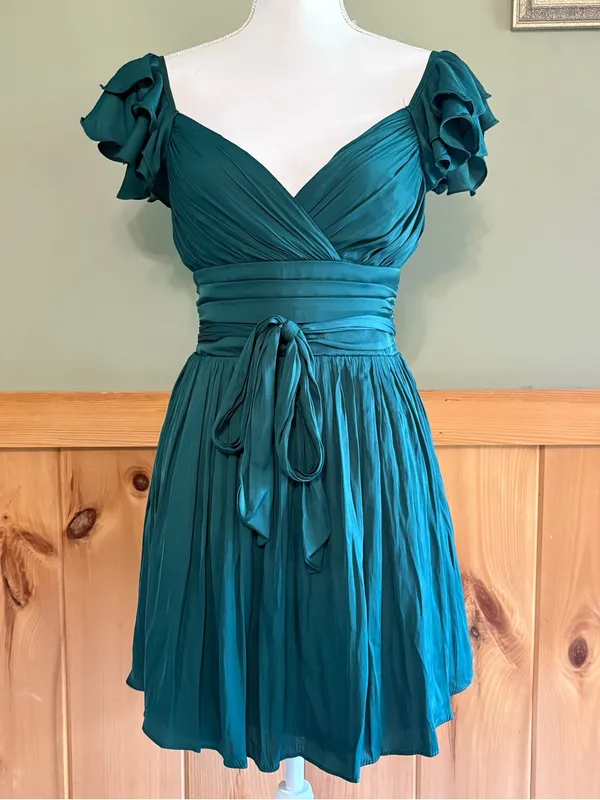 Hello Molly Forest Green Ruffle Wrap Mini Dress NWT size 4 Homecoming - Image 2
