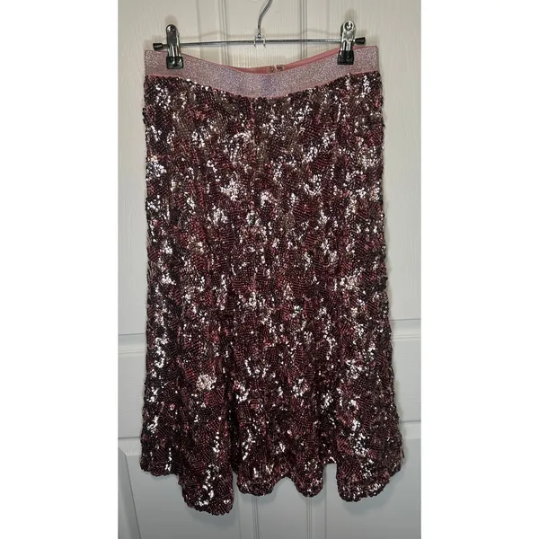 Anthropologie Sequin Midi Skirt‎ 4 Pink Rose Gold Metallic Party Holiday New - Image 3