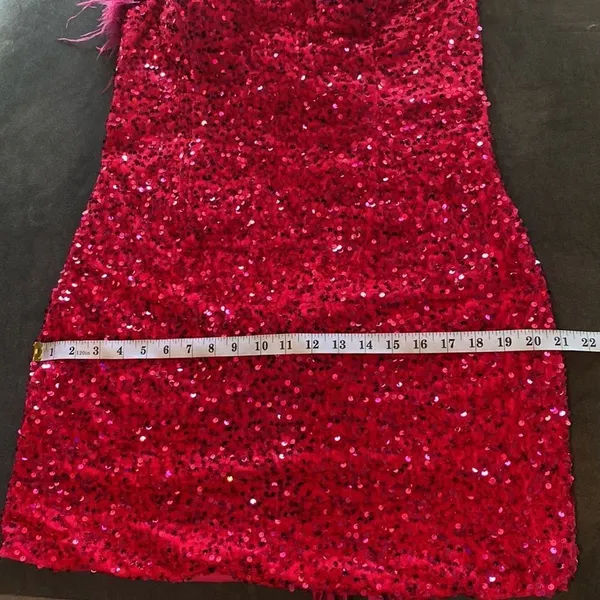 Women’s Pink Short Feather & Sequin One Shoulder Prom Party Dress Size 14 *READ - Image 12