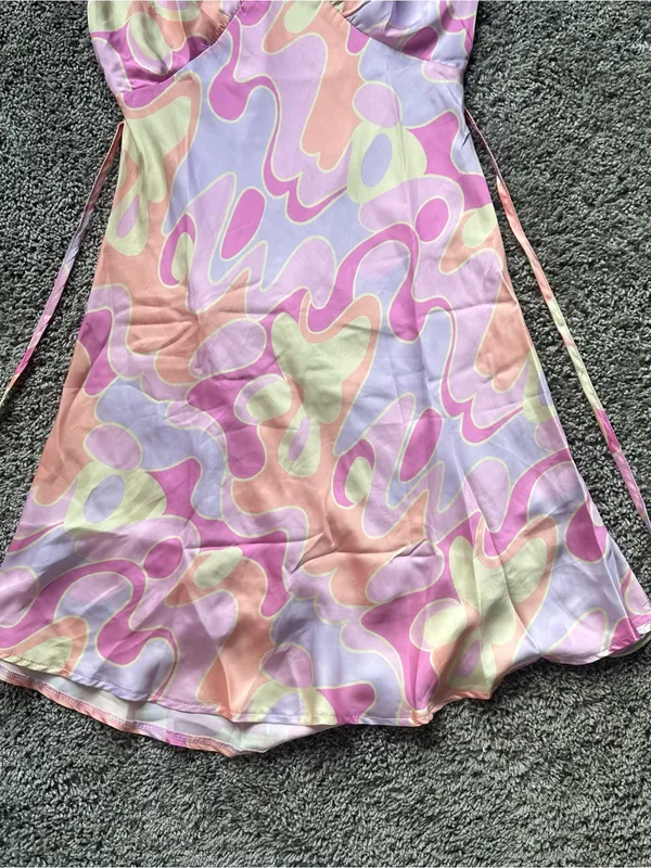 Peppermayo Pink Lavender & Peach Abstract Wrap Mini Dress - Image 3