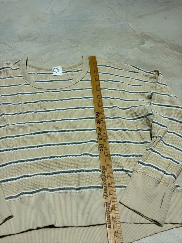 aerie Beige Striped Long Sleeve waffle knit Top large - Image 5