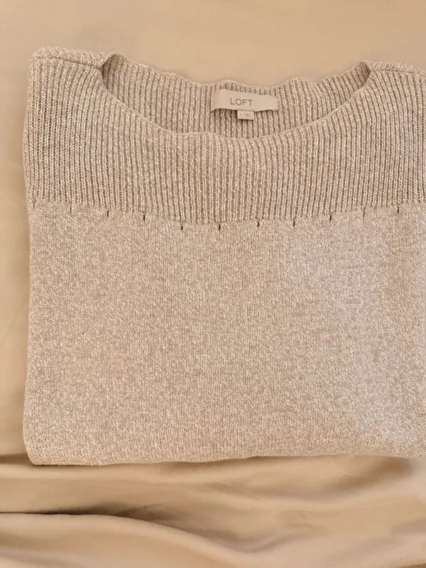 LOFT Oatmeal Marl Mock Neck Drop Shoulder Sweater Size L - Image 3