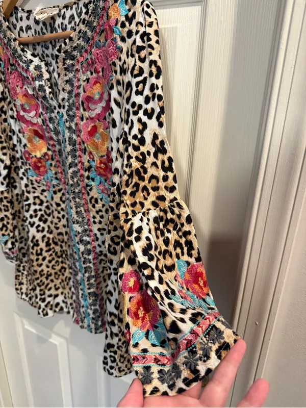 Savanna Jane Leopard Print Tunic with Floral Embroidery - Pink, Orange, Teal - Image 5