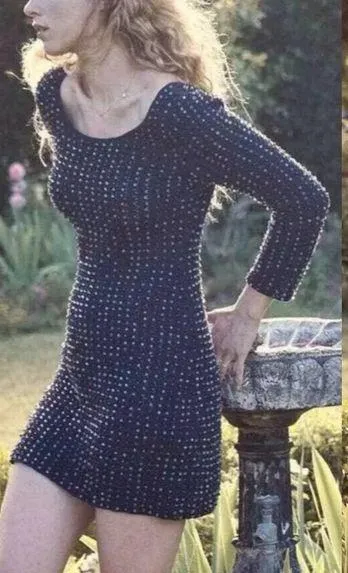 NWT DOEN Solandis Navy Beaded Crochet Long Sleeve Knit Mini Bodycon Dress sz M - Image 2