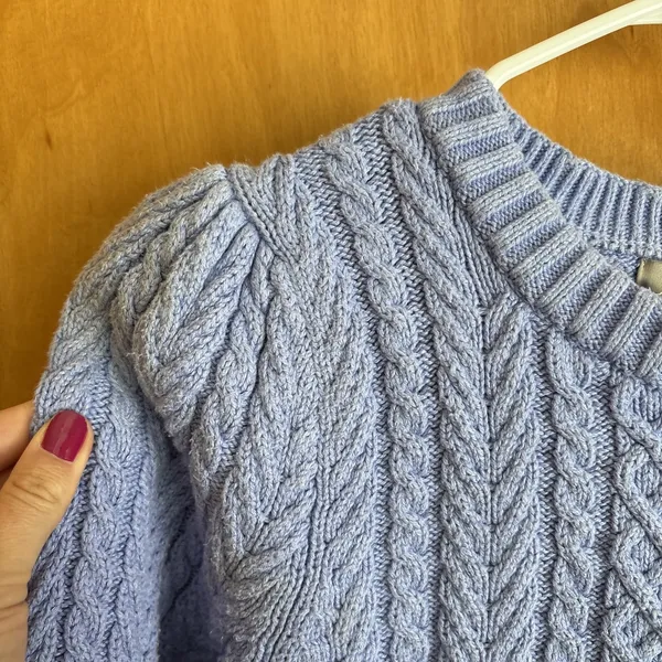 J.Crew Cable-knit puff-sleeve crewneck sweater‎ lavendar small BS978 - Image 3