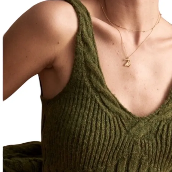 ANTHROPOLOGIE Crop Cable-knit Summer Sweater Tank In Green L - Image 2