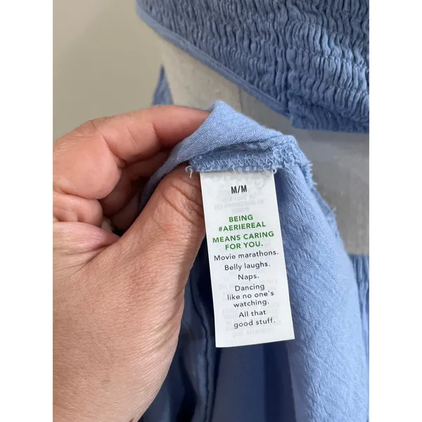 Aerie Blue Smocked Mini Dress Cutout Cotton‎ Blend Casual Size Medium - Image 5