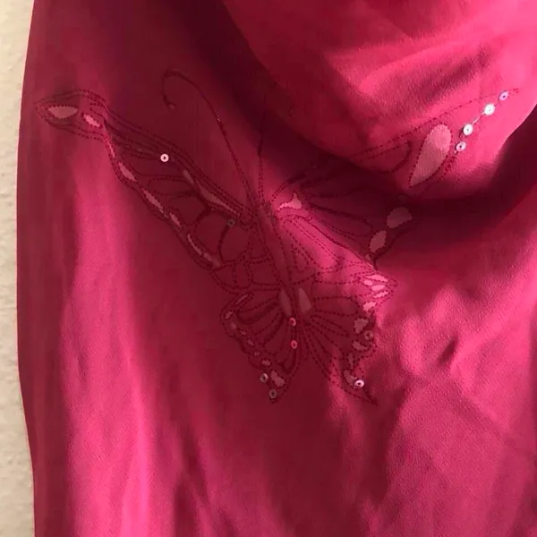2000s Y2K Fairy Goddess Asymmetrical Handkerchief Hem Cowl Neck Beaded Sequin Top Blouse Pink #Whimsical #Mystic #Feminine #Angelic #Rave Festival Party Vintage - Image 5