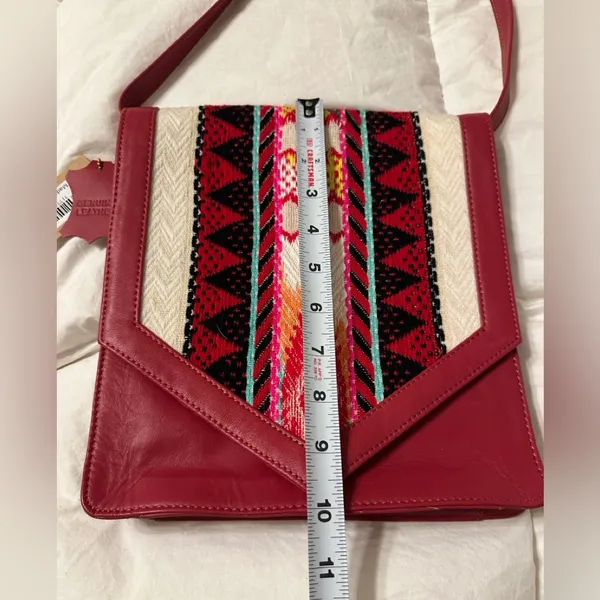 Red and Black Patterned Leather Crossbody Bag - Image 16
